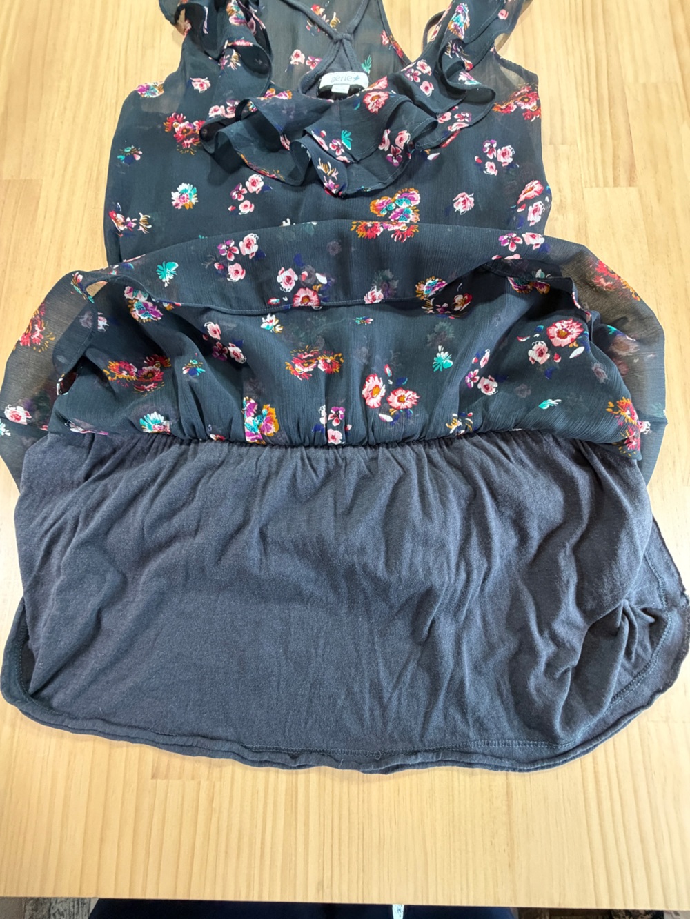 aerie Navy Floral Tank with Bright Multicolor Blooms B12 - Picture 7 of 9